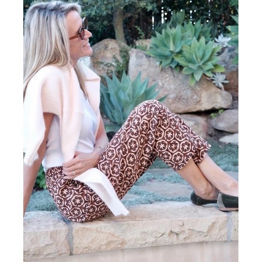 Mason's Daughter Nwt Lattice Pants Size Small Brown Print Linen Cotton Boho — image 3 of 8